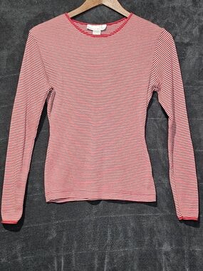 The Limited Vintage Size M Red & White Micro Stripe Rib Knit Crewneck Tee